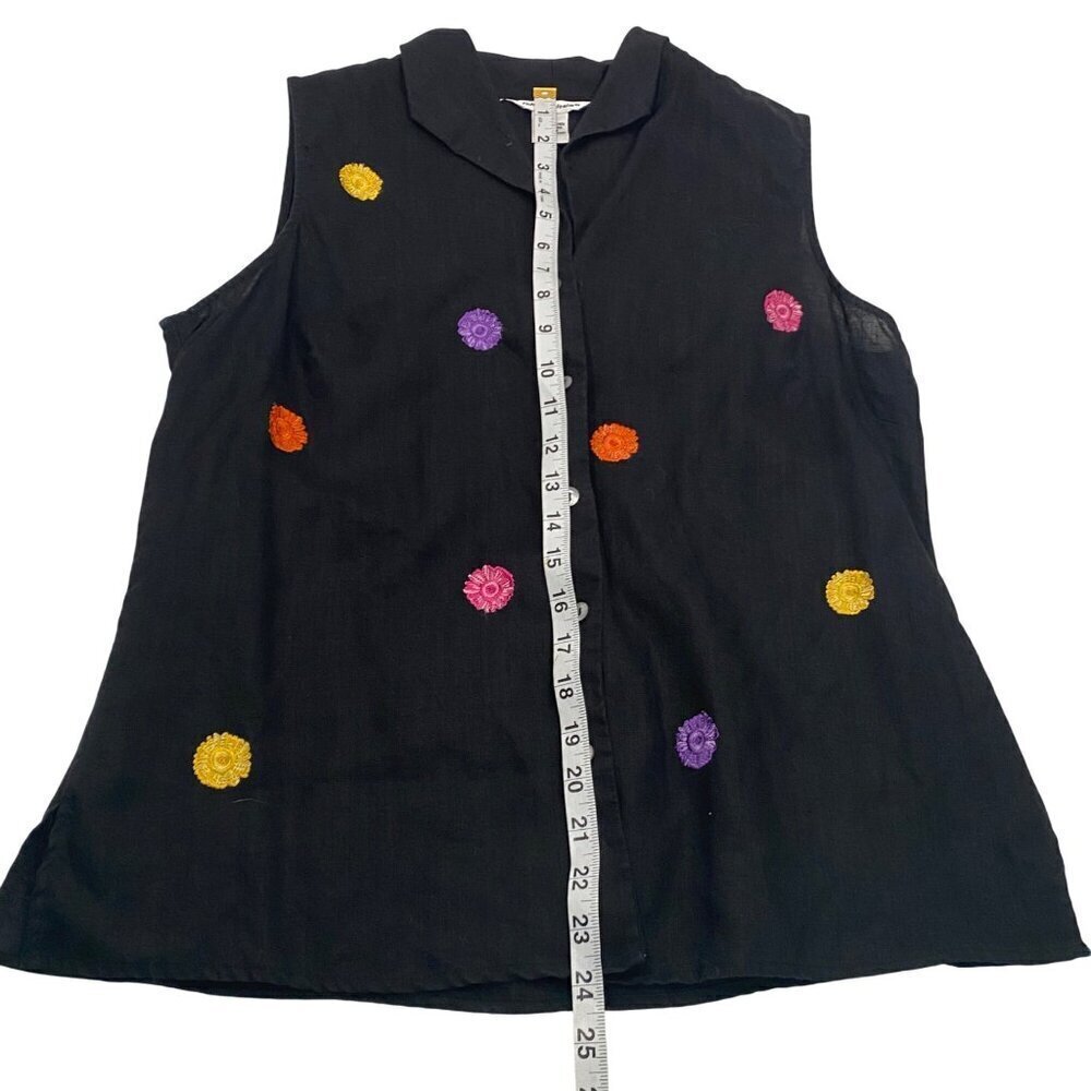 Irish linen Button-Up Blouse embroidered Multicolor Floral size L - Picture 8 of 8